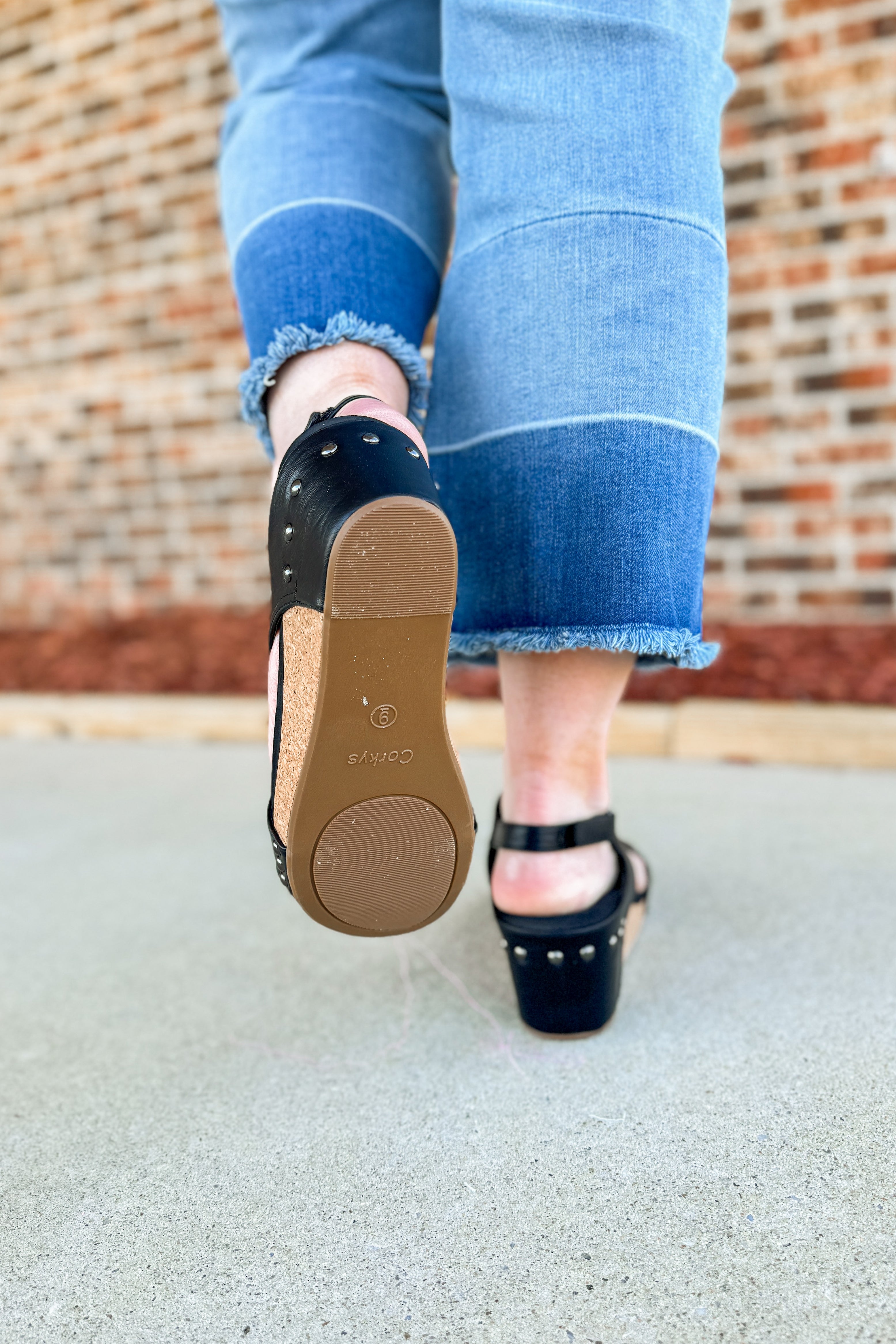 Corkys Carley Wedge Sandals, Black Smooth