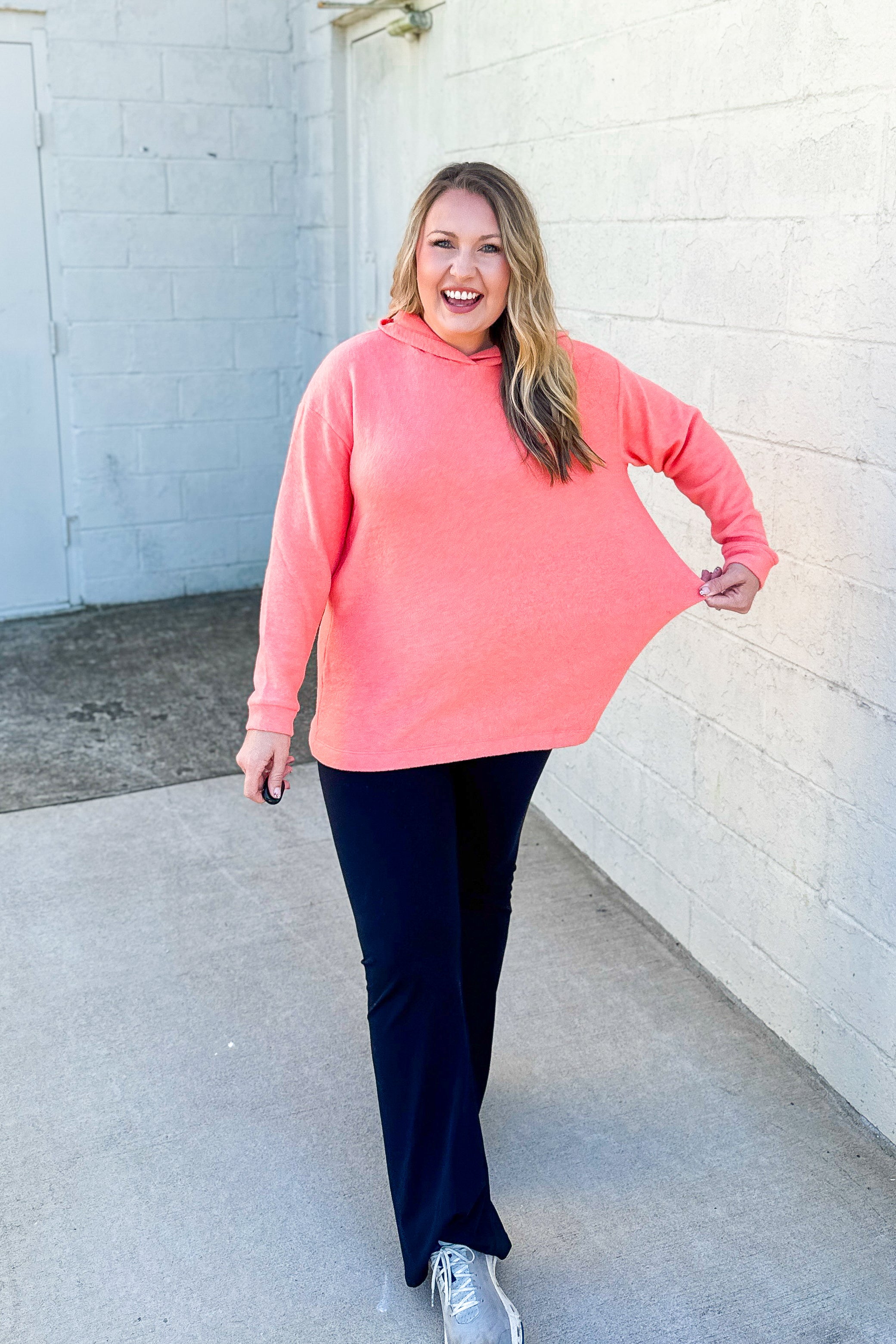 Amber Pullover Hoodie Top, Coral