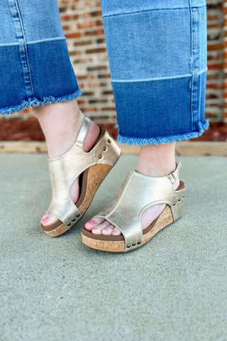 Corky Carley Wedge Sandals, Antique Gold