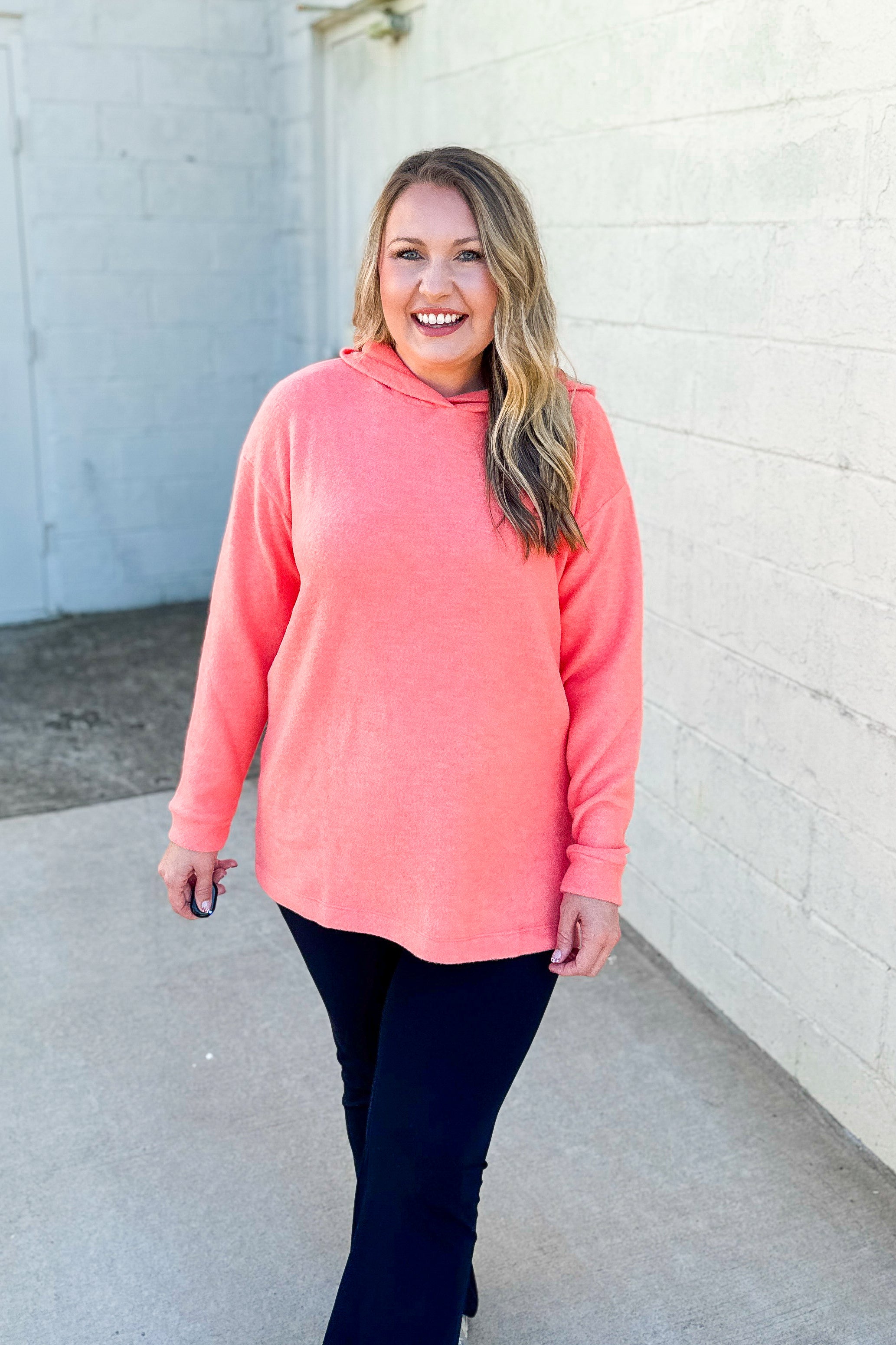 Amber Pullover Hoodie Top, Coral