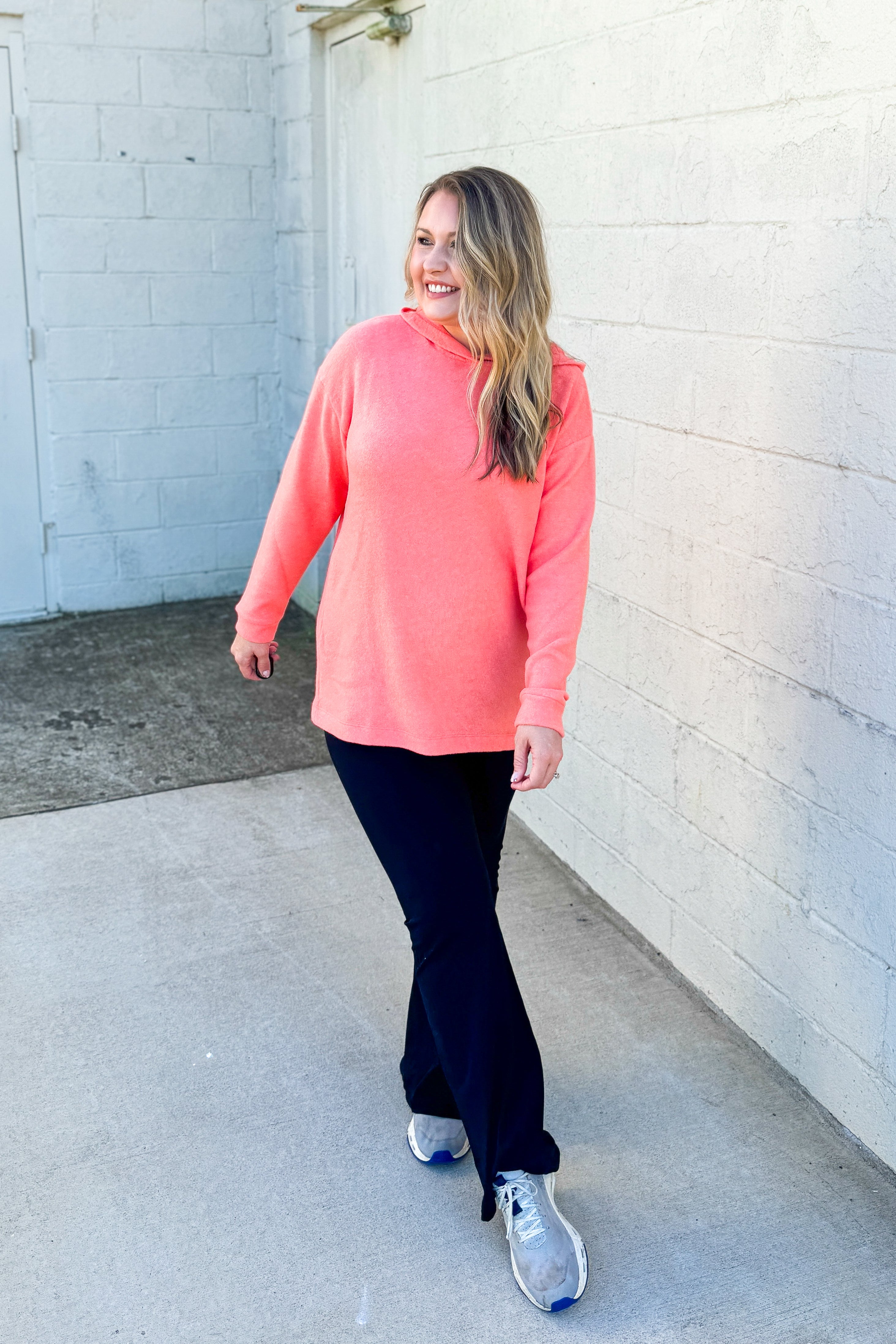 Amber Pullover Hoodie Top, Coral