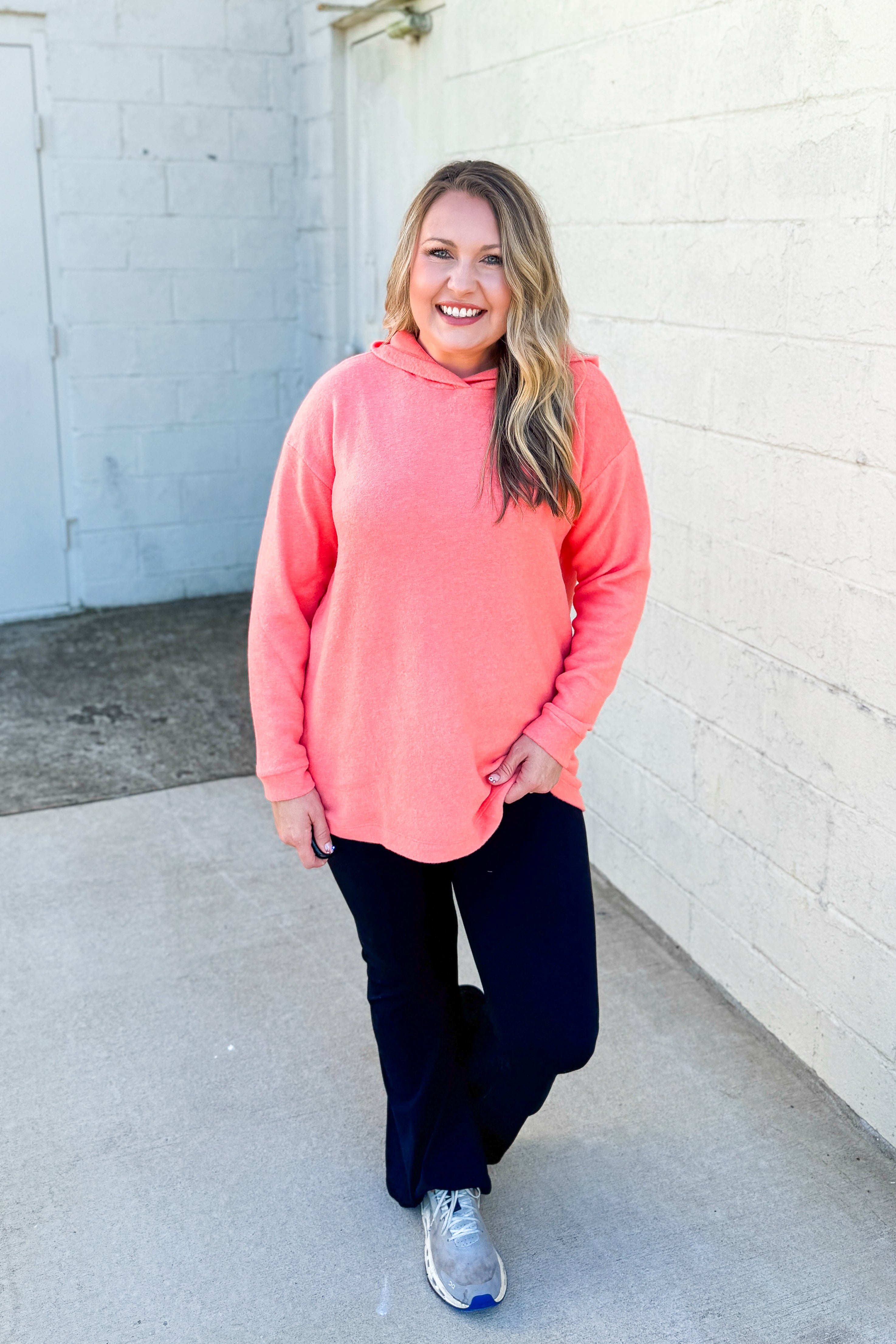 Amber Pullover Hoodie Top, Coral