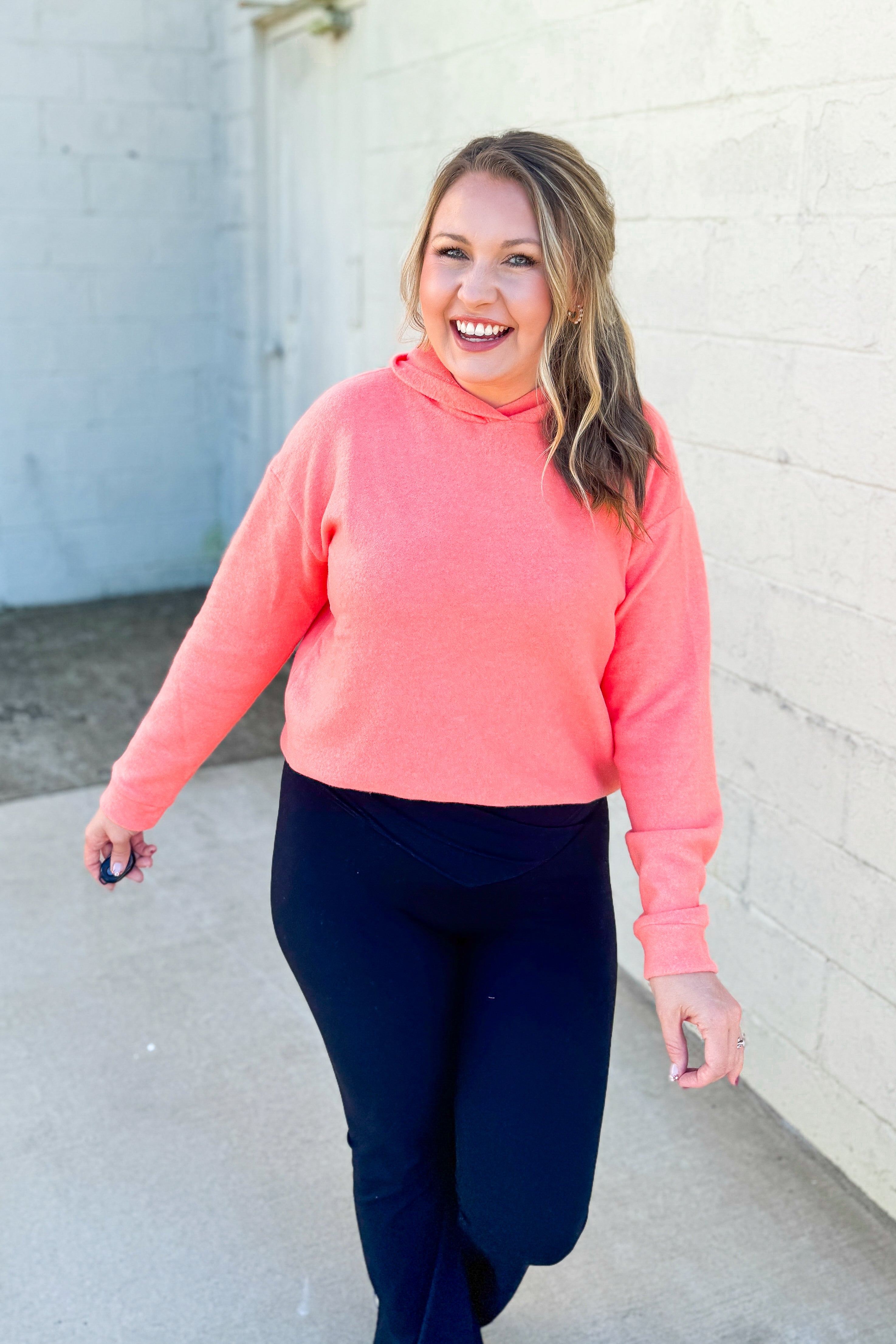 Amber Pullover Hoodie Top, Coral