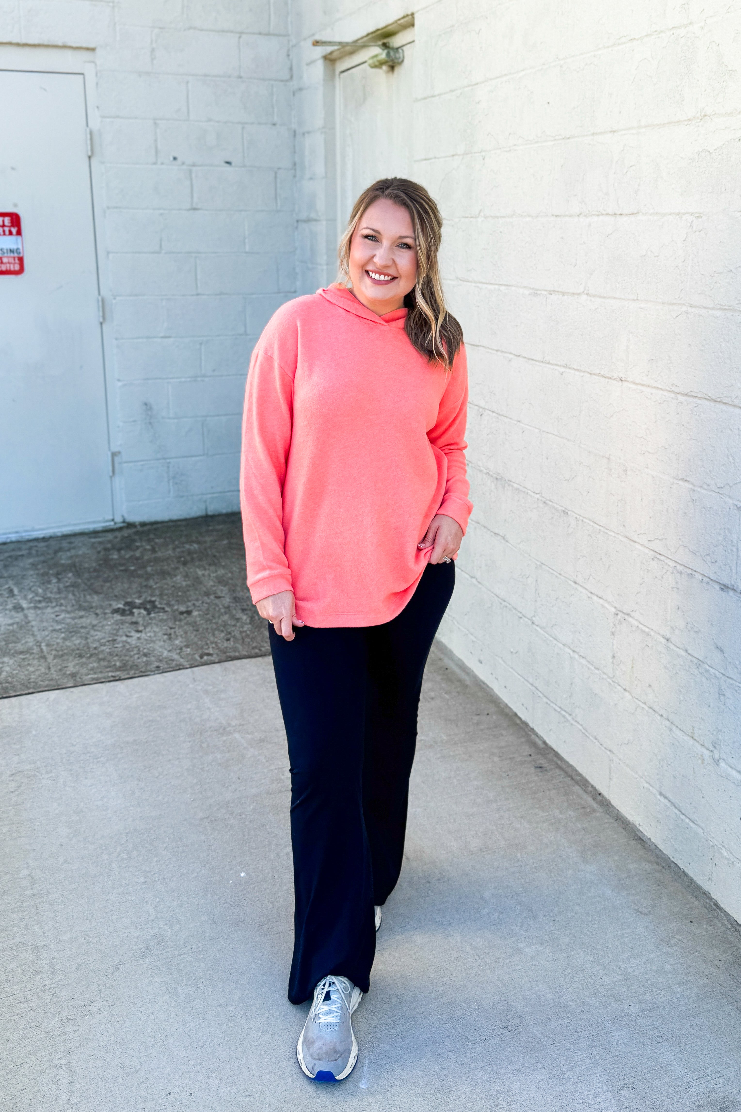 Amber Pullover Hoodie Top, Coral