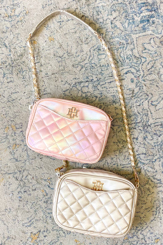 Olivia Quilted Crossbody, Light Pewter