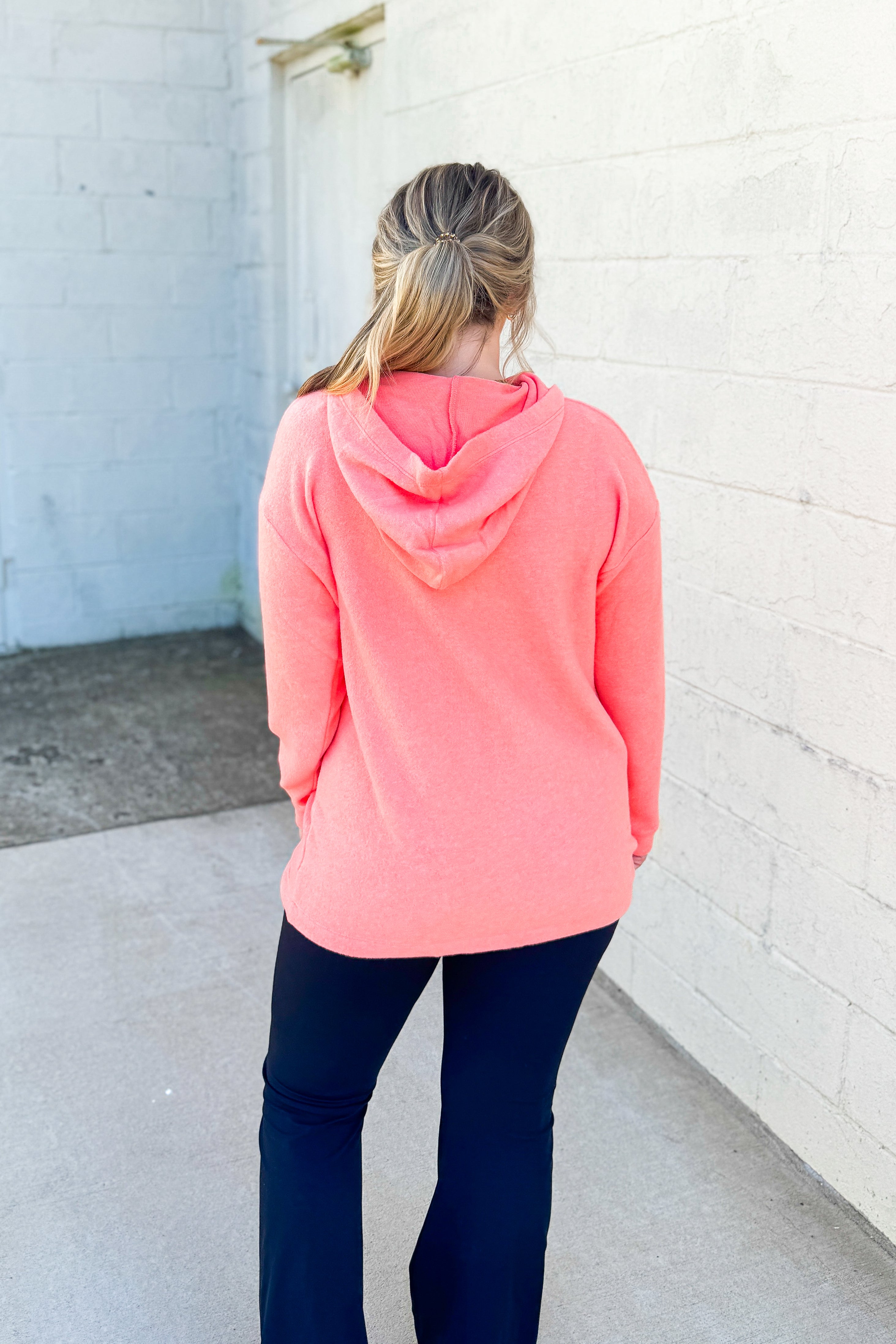Amber Pullover Hoodie Top, Coral
