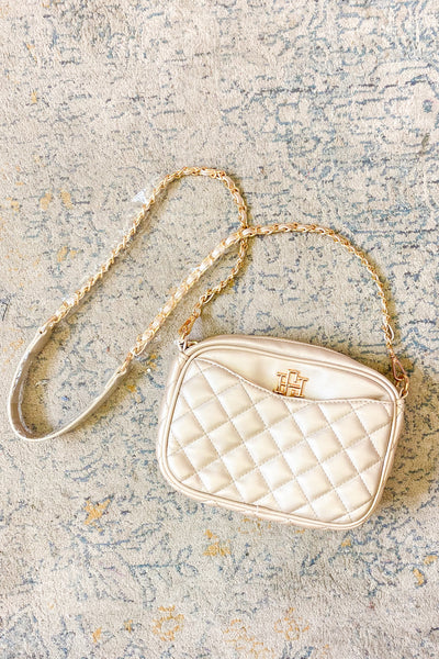 Olivia Quilted Crossbody, Light Pewter