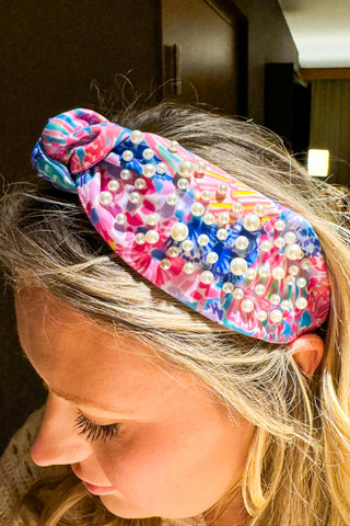 Colorful Pearl Headband, Blue/Pink