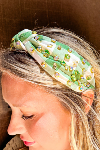 Gingham Rhinestone Headband, Green