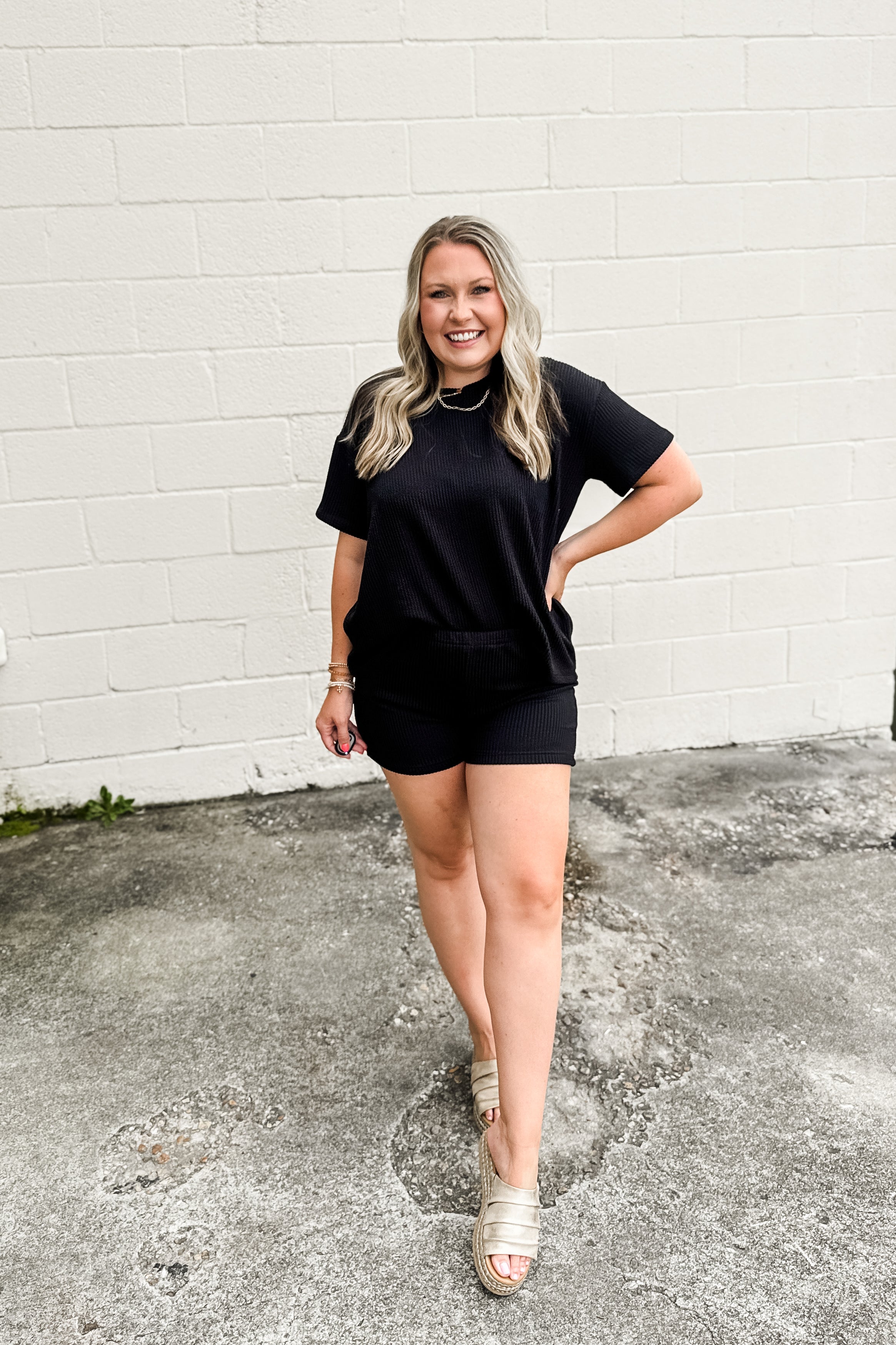 Cleo Ribbed Set, Black