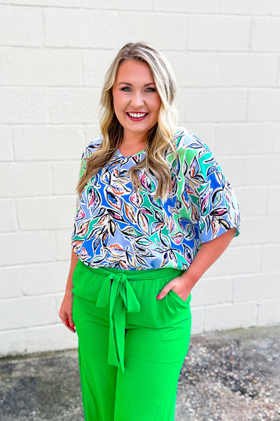 Leaves of Summer Oversized Top, Blue Multi Mix