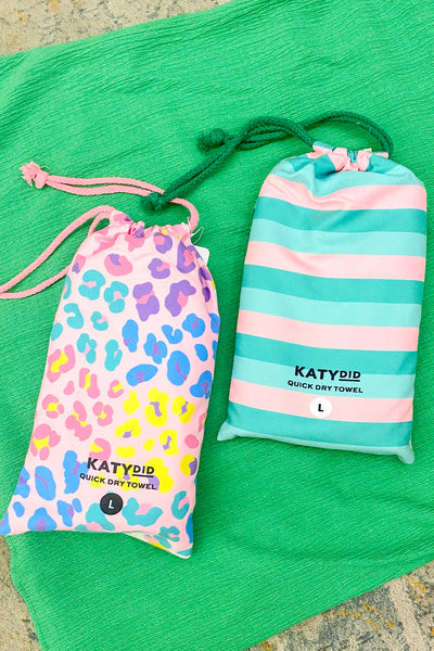 Tropical Leaves Quick Dry Beach Towel, Green/Pink