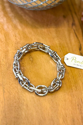 Oval Casting Linked Bracelet, Silver