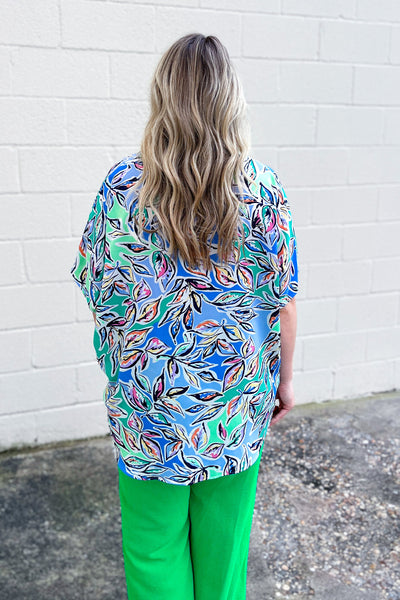 Leaves of Summer Oversized Top, Blue Multi Mix