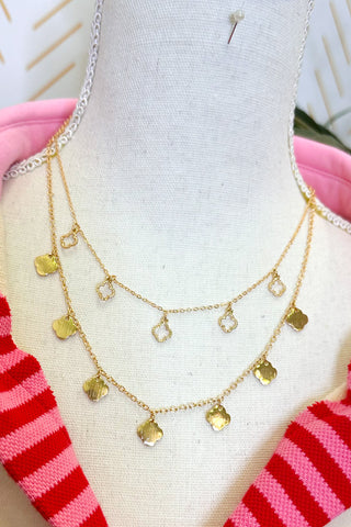 Clover Charm & Double Layered Necklace, Gold