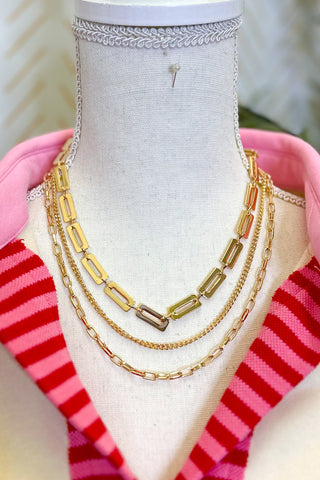 3 Layered Multi Chain Mix Necklace, Gold