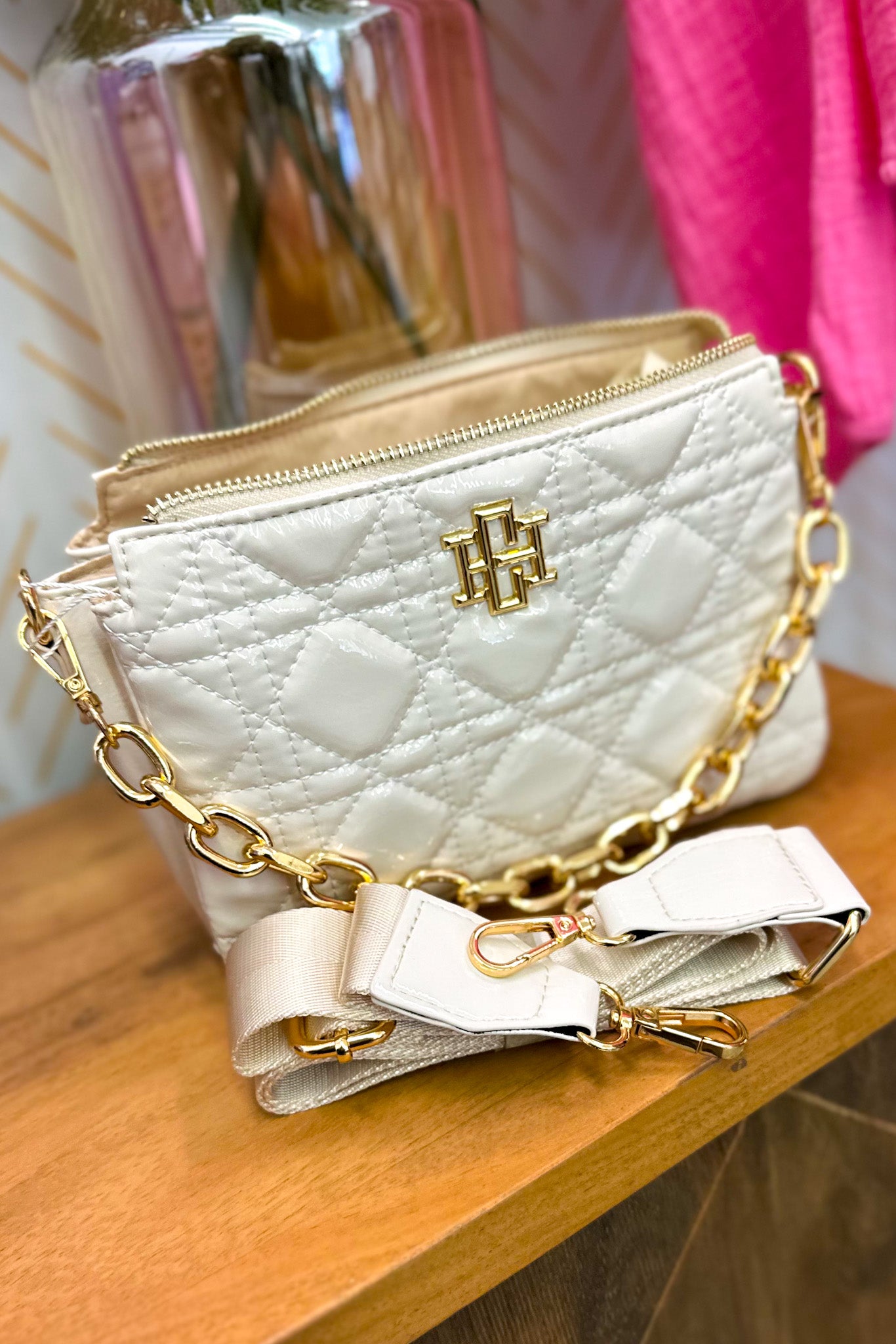 Jace Quilted Crossbody, Ivory