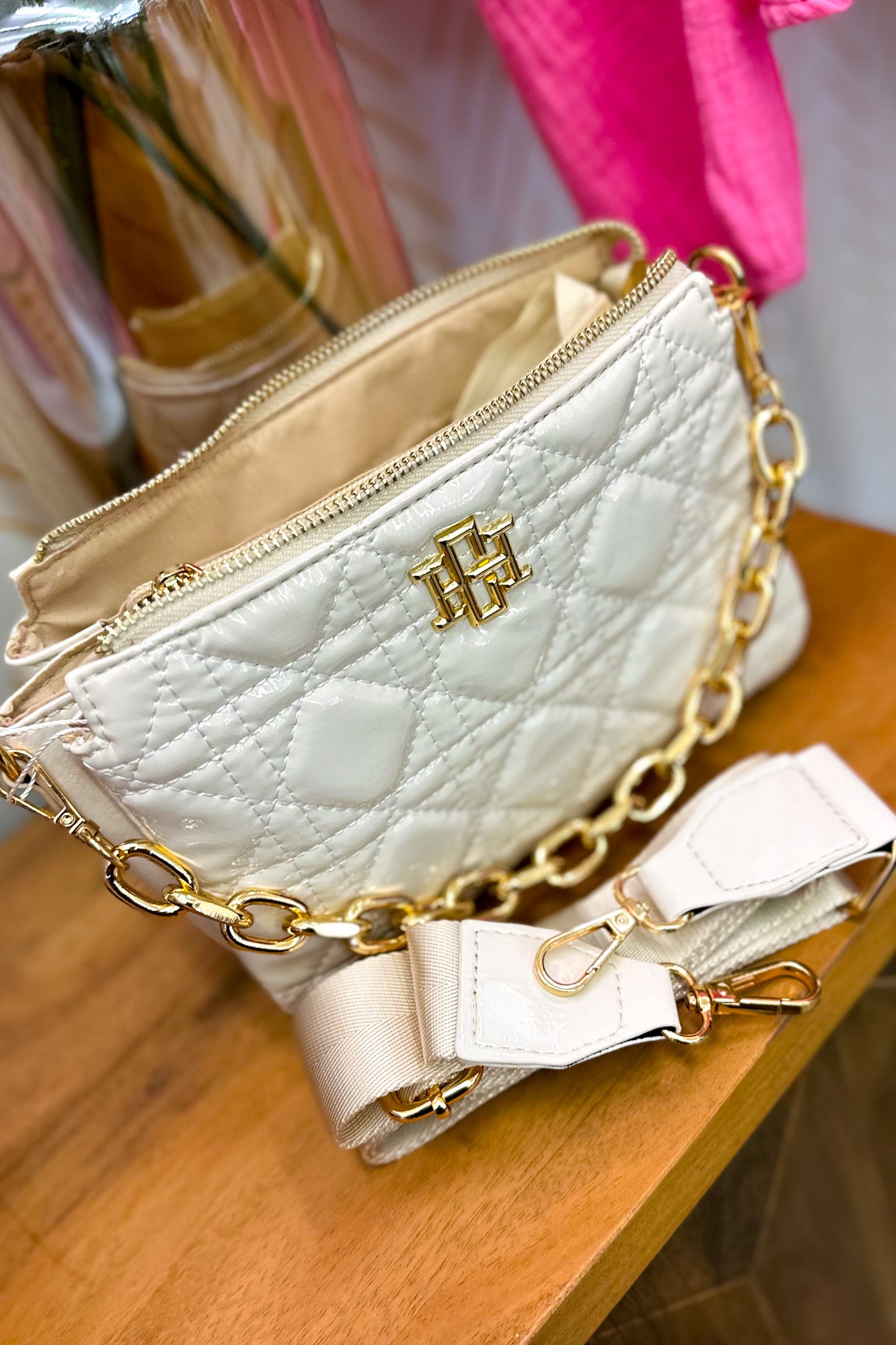 Jace Quilted Crossbody, Ivory