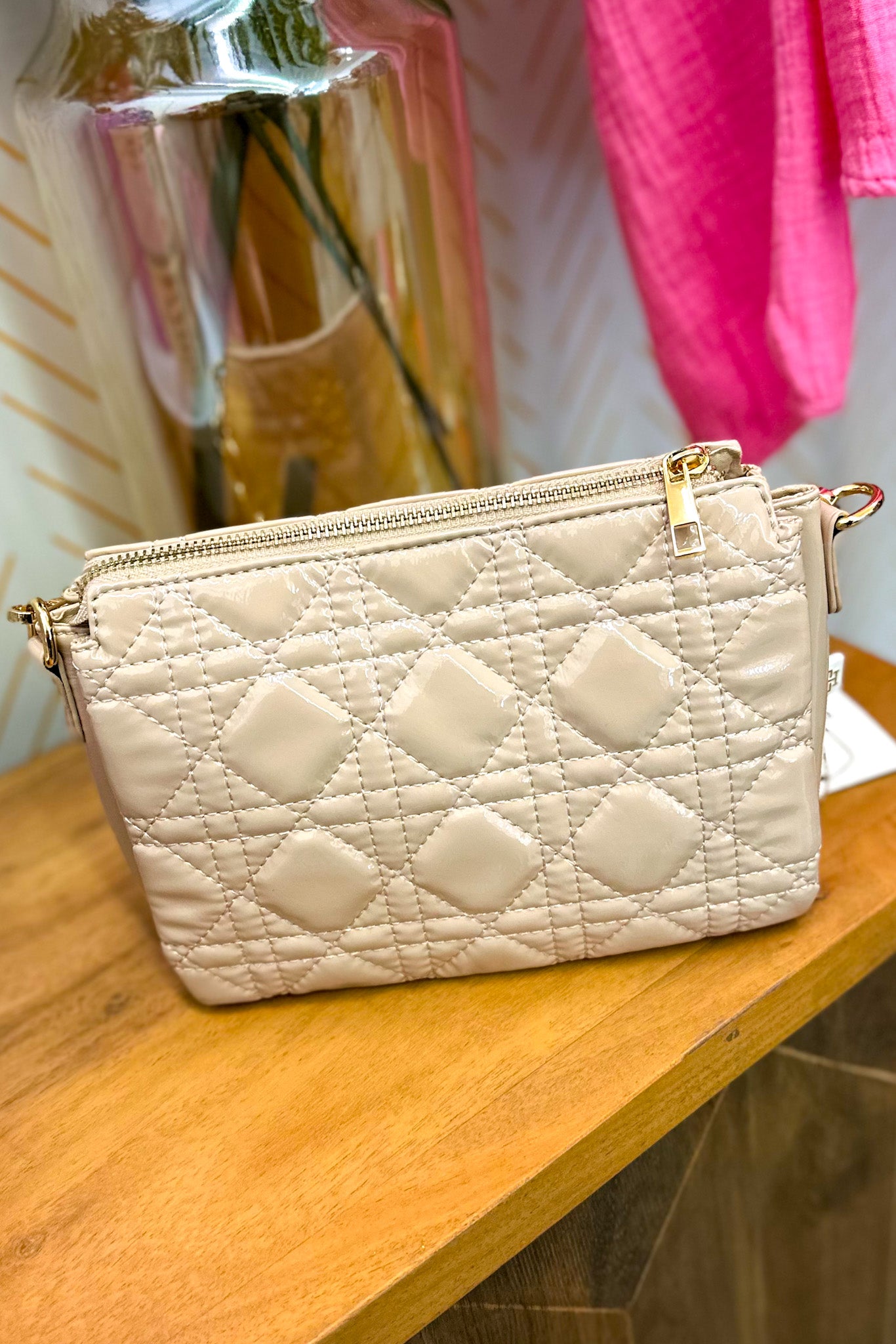 Jace Quilted Crossbody, Nude