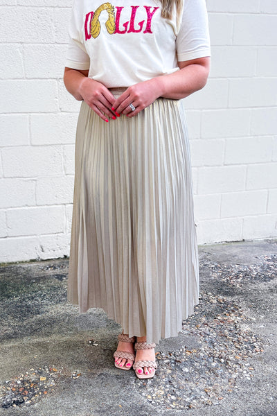 Giving Your All Pleated Foil Skirt , Champagne