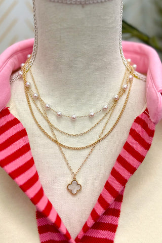 4 Layered & Mother Of Pear Clover Necklace Set