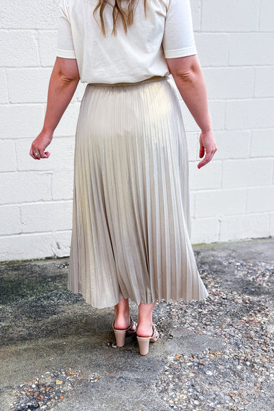 Giving Your All Pleated Foil Skirt , Champagne