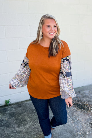 As You Please Patterned Sleeve Top