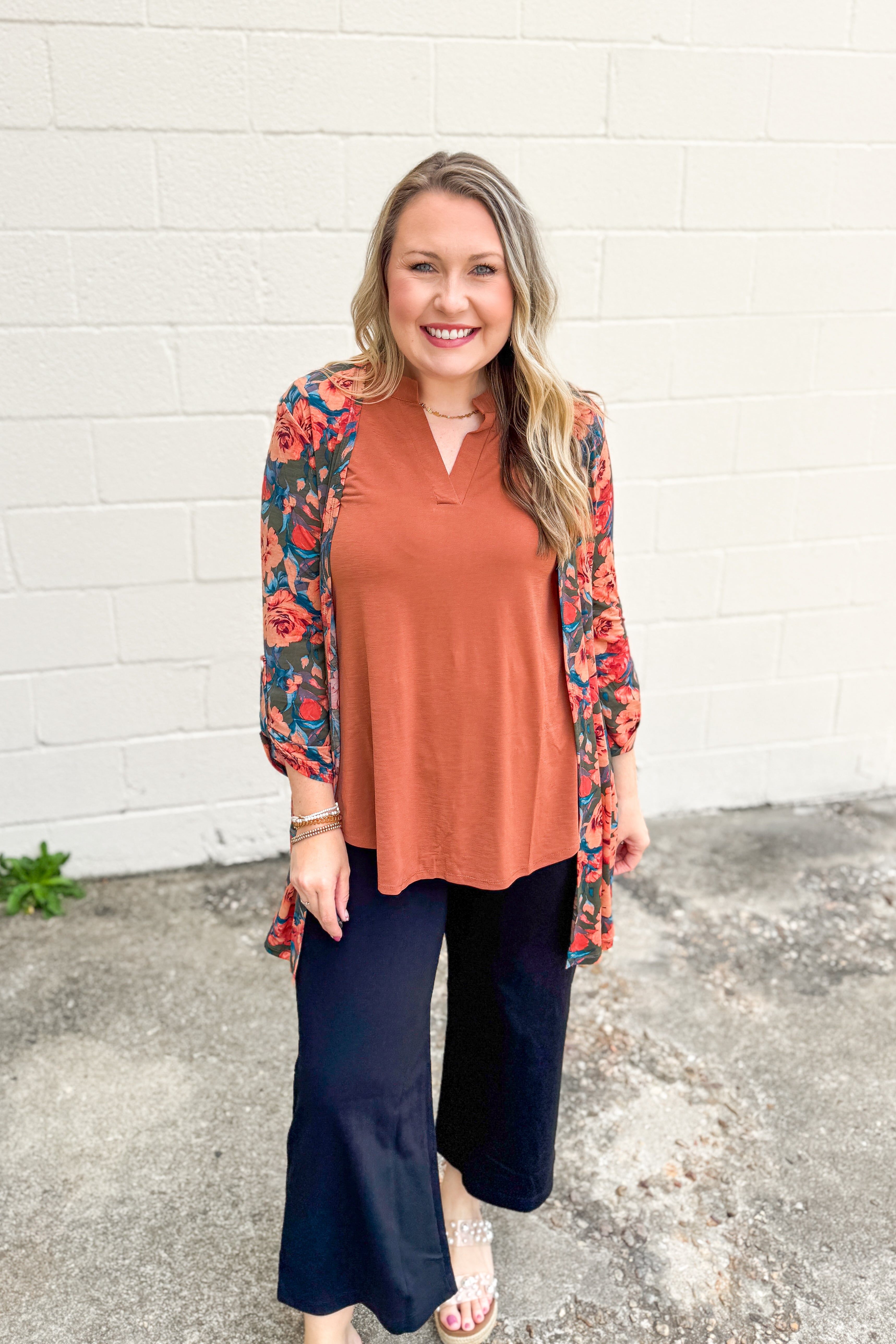 Rust & Roses Floral Cardigan