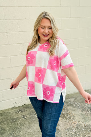 Oops-A-Daisy Checker Top, Pink