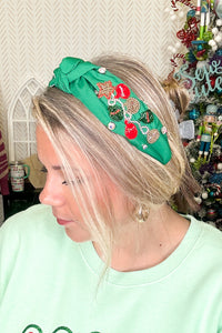 Christmas Ornament Beaded Headband, Dark Green