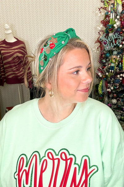 Christmas Ornament Beaded Headband, Dark Green