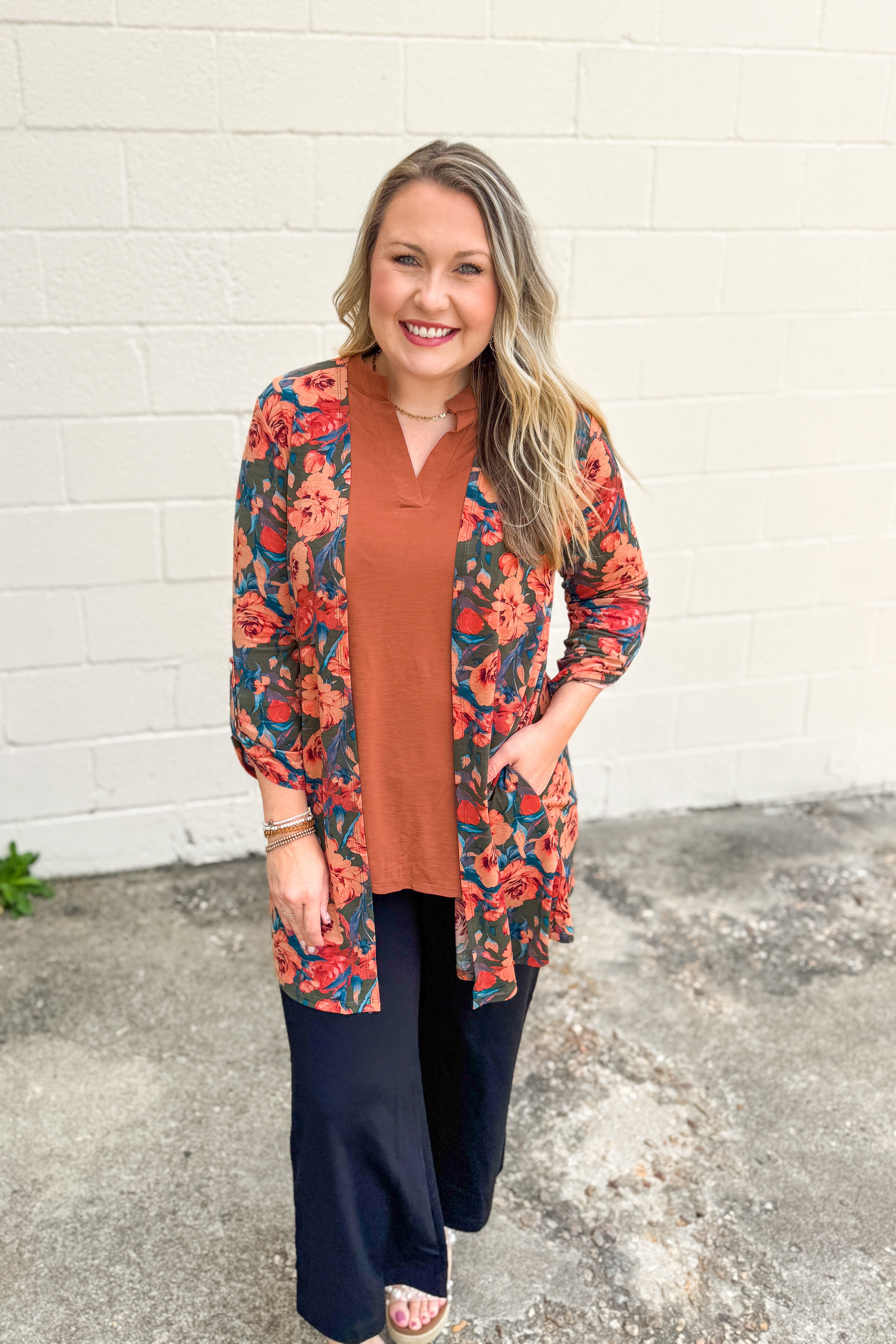 Rust & Roses Floral Cardigan