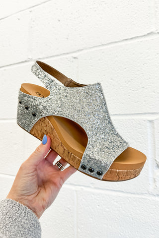 DEAL | Corky Carley Wedge Sandals, Silver Glitter