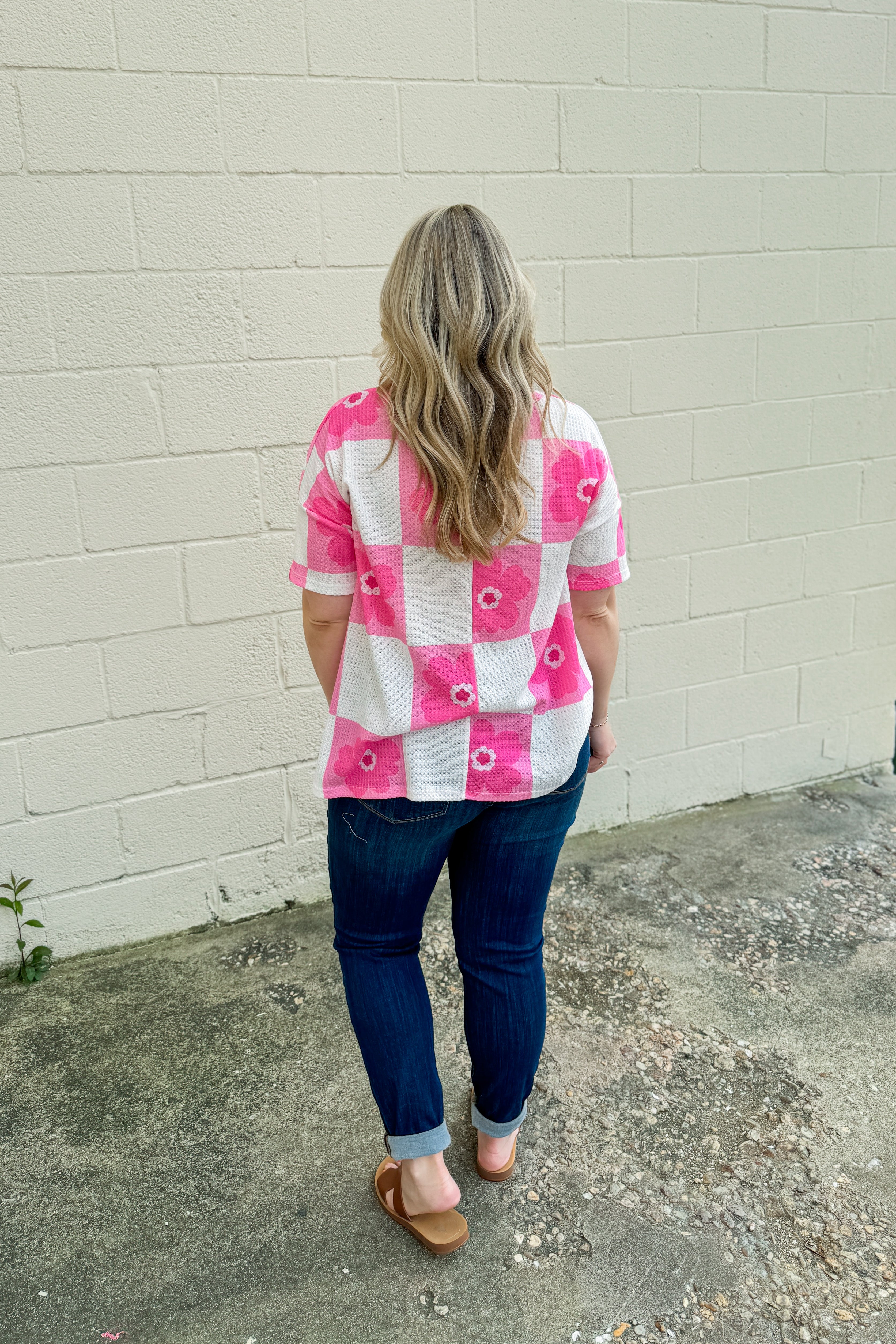 Oops-A-Daisy Checker Top, Pink