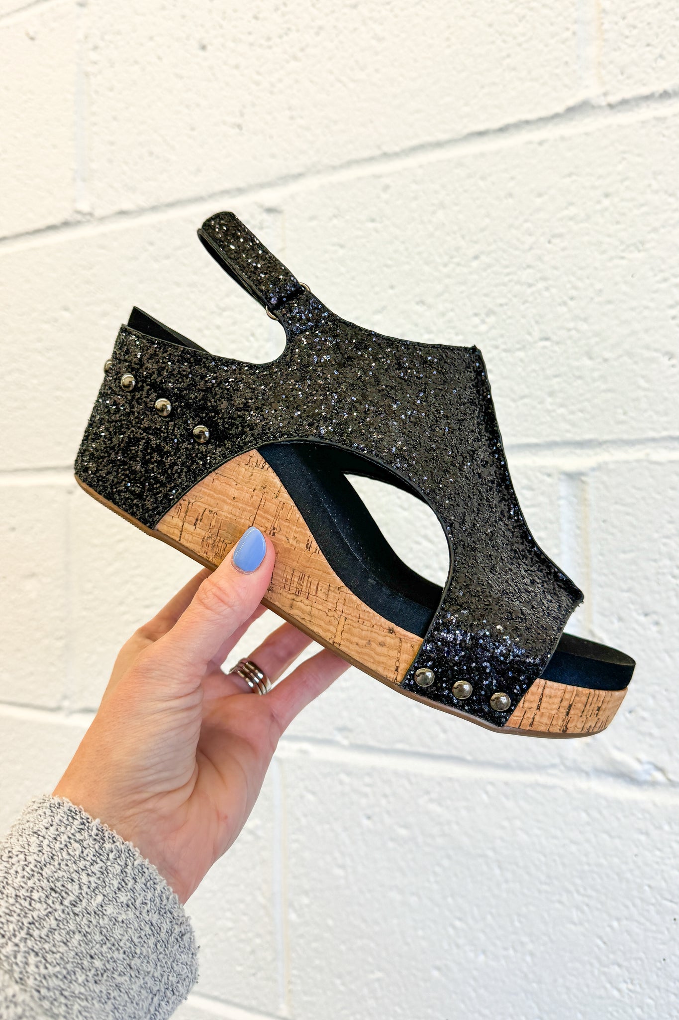 DEAL | Corky Carley Wedge Sandals, Black Glitter