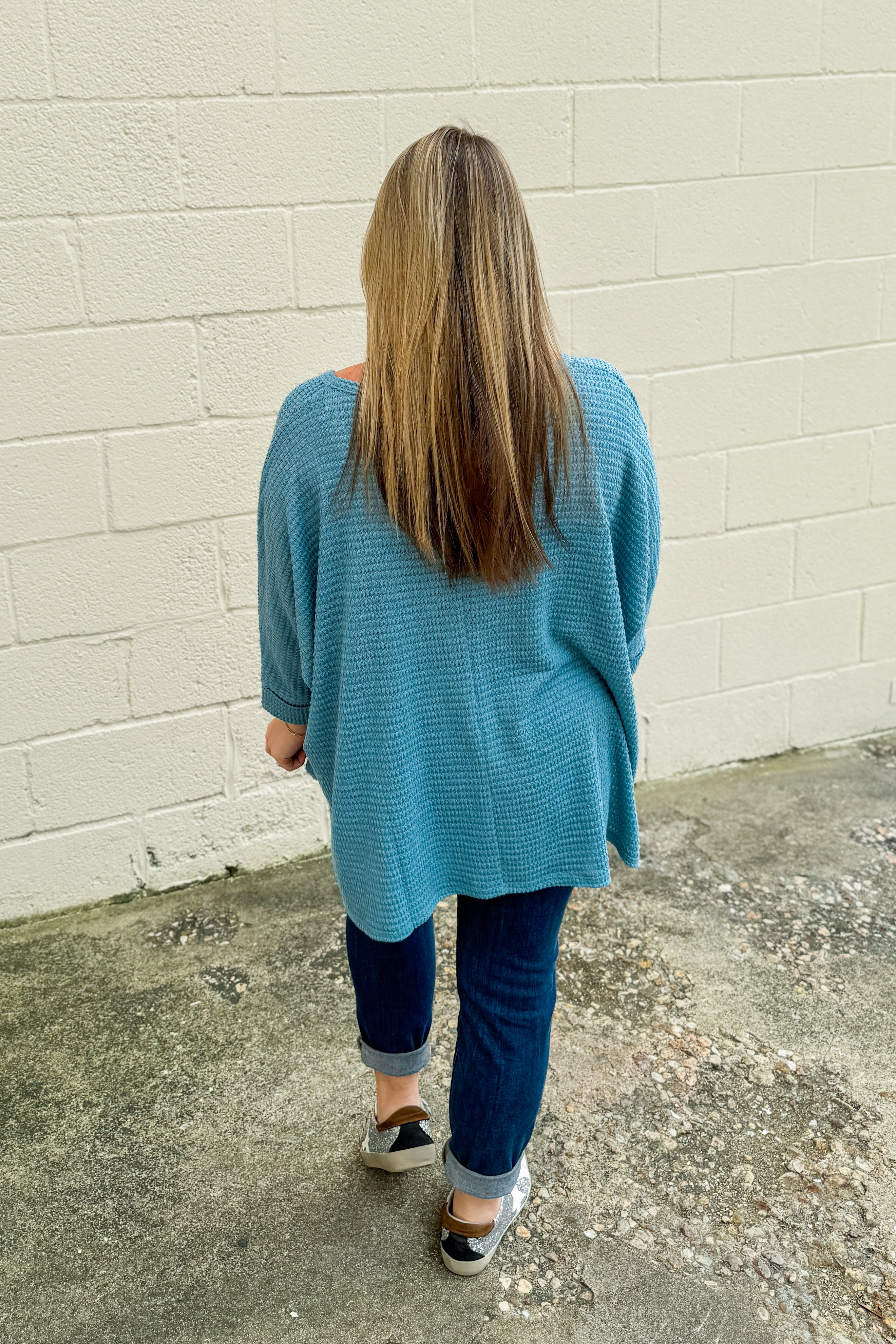 Kylan Waffle Knit Top, Dusty Teal