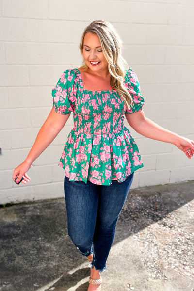 An Opening Act Floral Smocked Top
