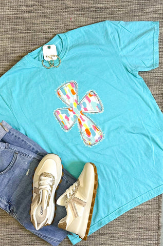 Colorful Cross Graphic Tee, Chalky Mint