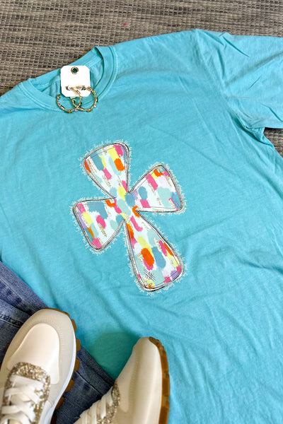 Colorful Cross Graphic Tee, Chalky Mint