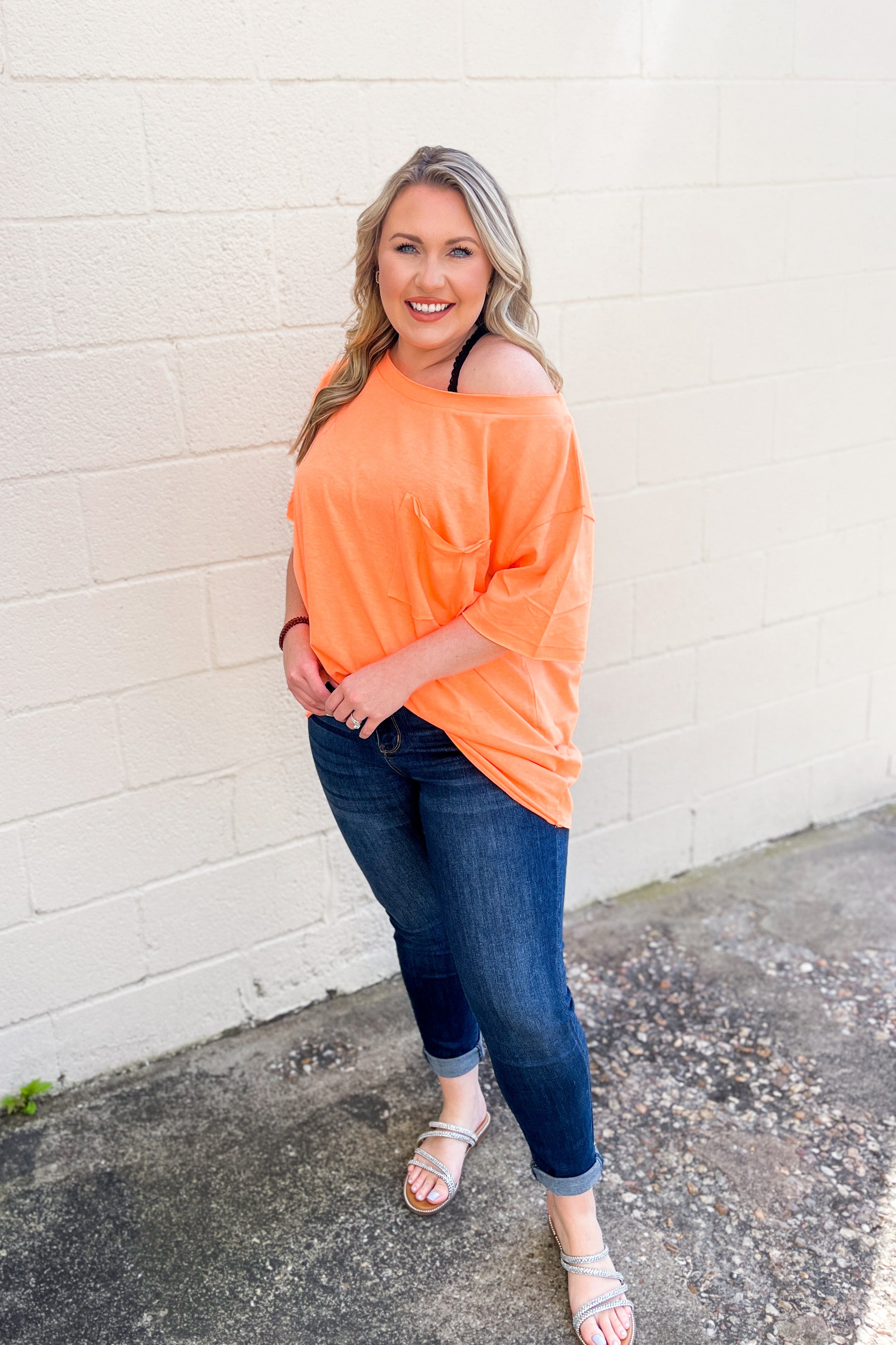 RESTOCK | Emily Oversized Boat Neck Top, Neon Coral