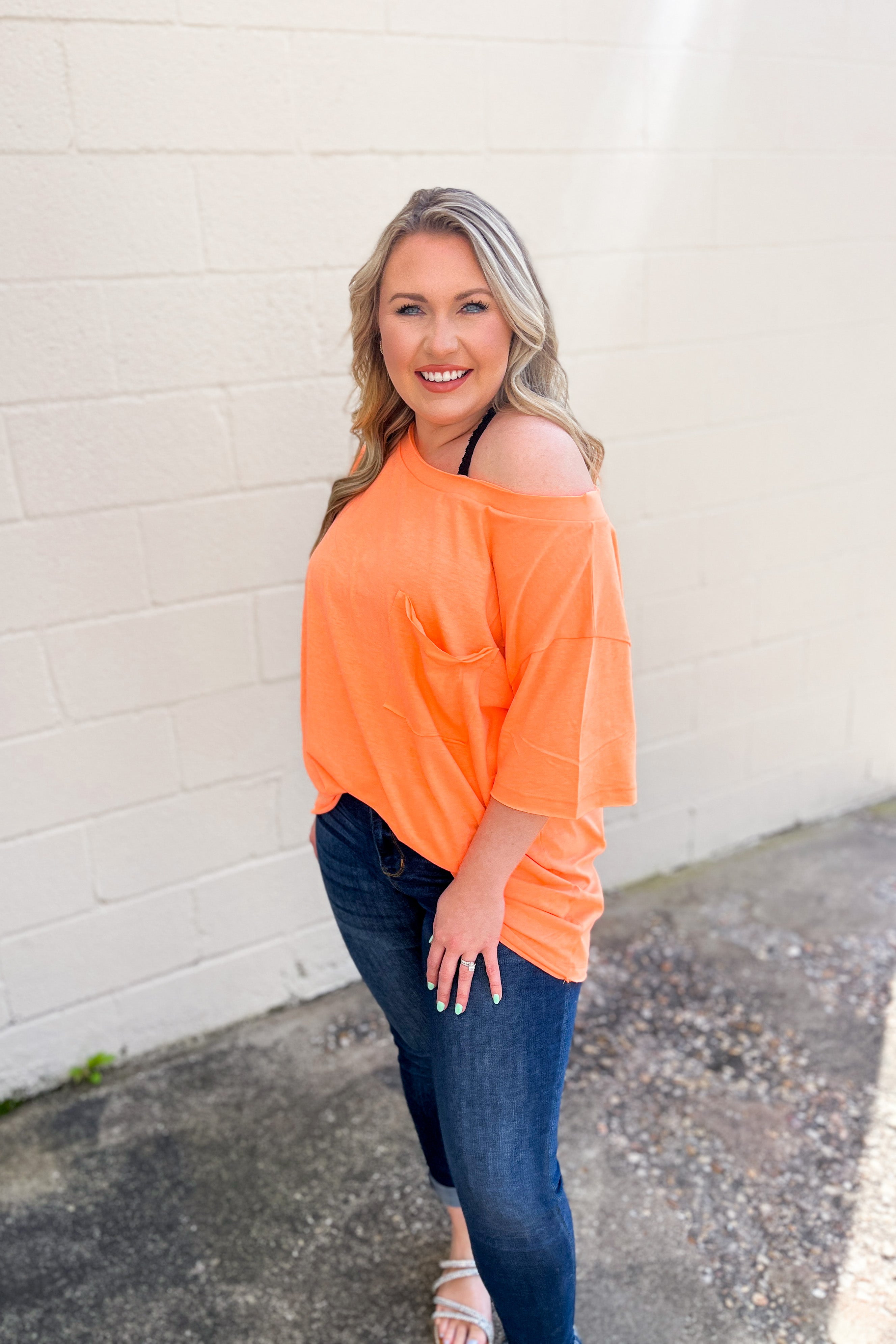 RESTOCK | Emily Oversized Boat Neck Top, Neon Coral