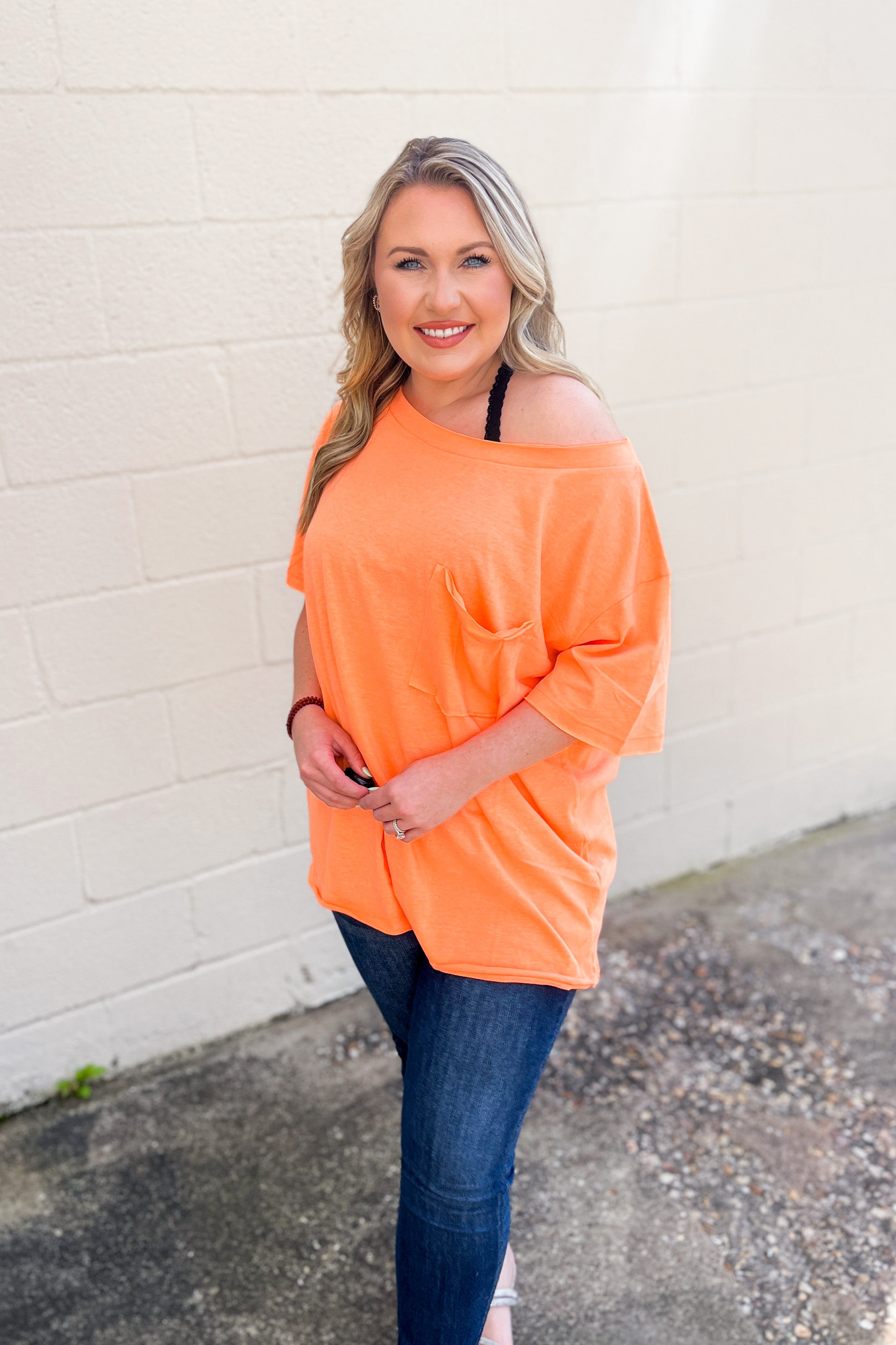 RESTOCK | Emily Oversized Boat Neck Top, Neon Coral