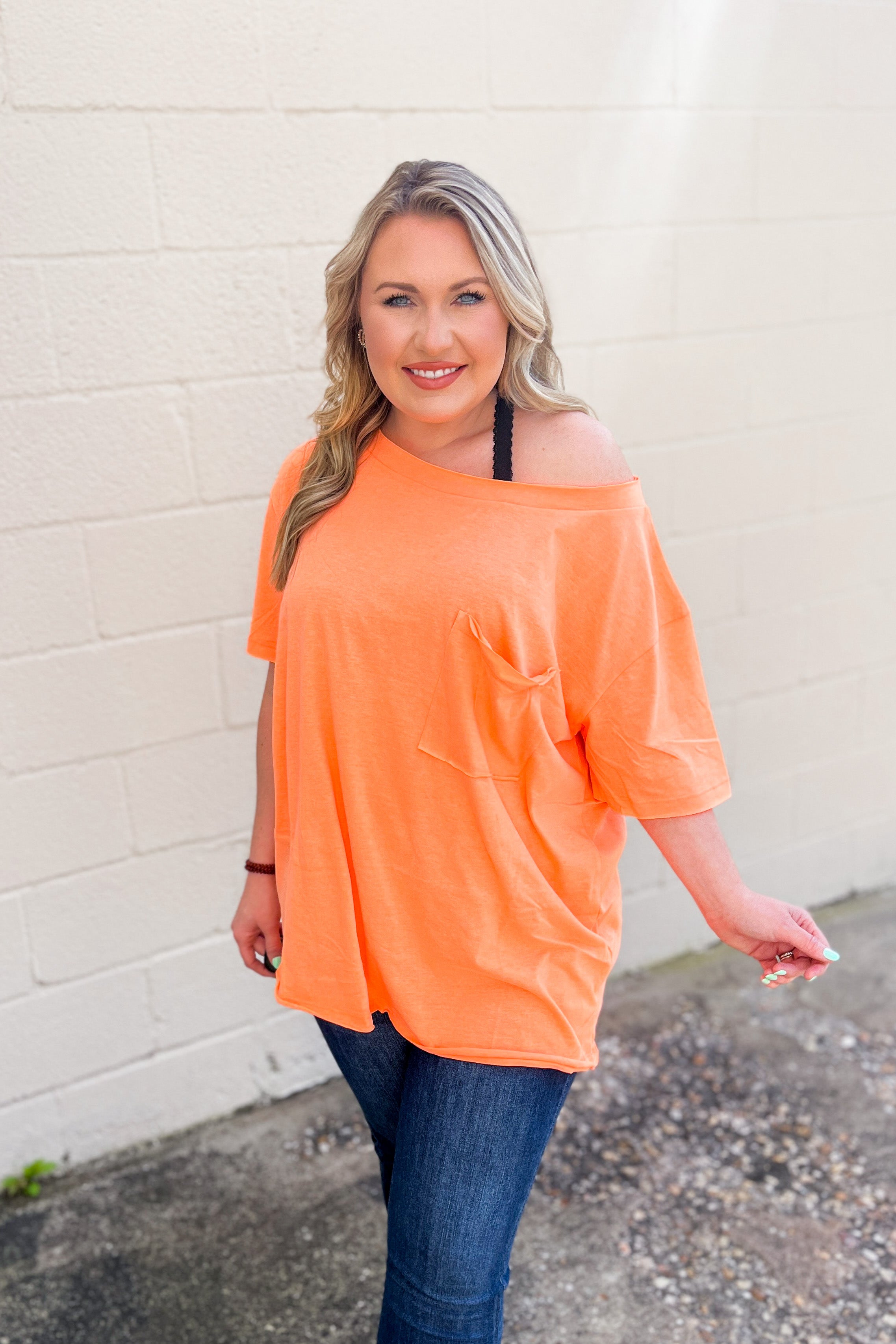 RESTOCK | Emily Oversized Boat Neck Top, Neon Coral