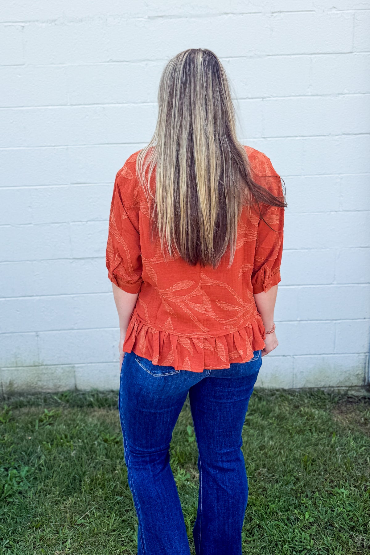 Rust Textured Ruffle Top
