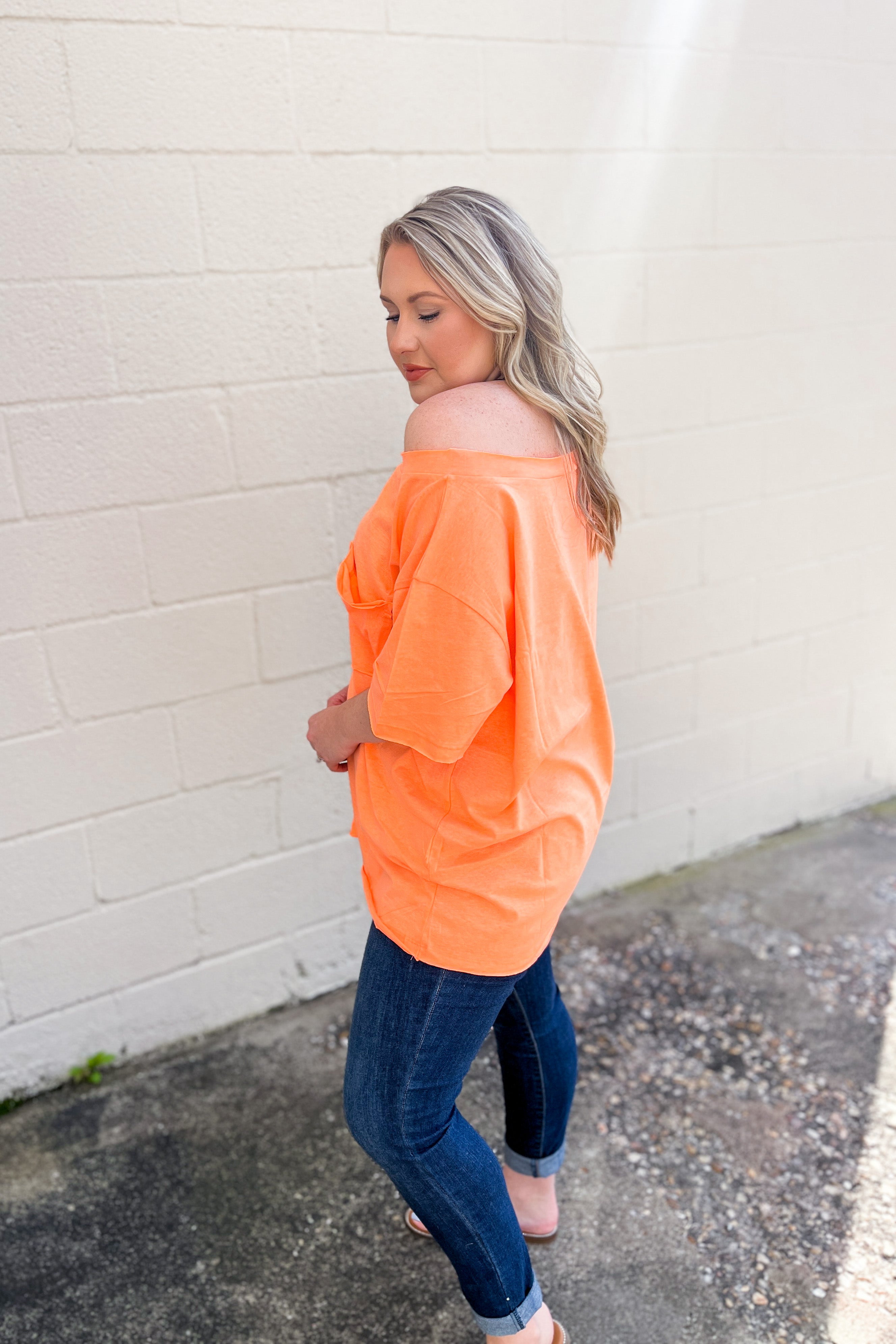 RESTOCK | Emily Oversized Boat Neck Top, Neon Coral