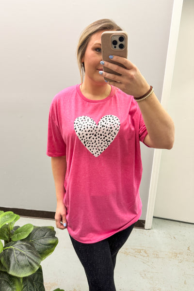 SALE | Dalmatian Spotted Heart Graphic Tee, Pink