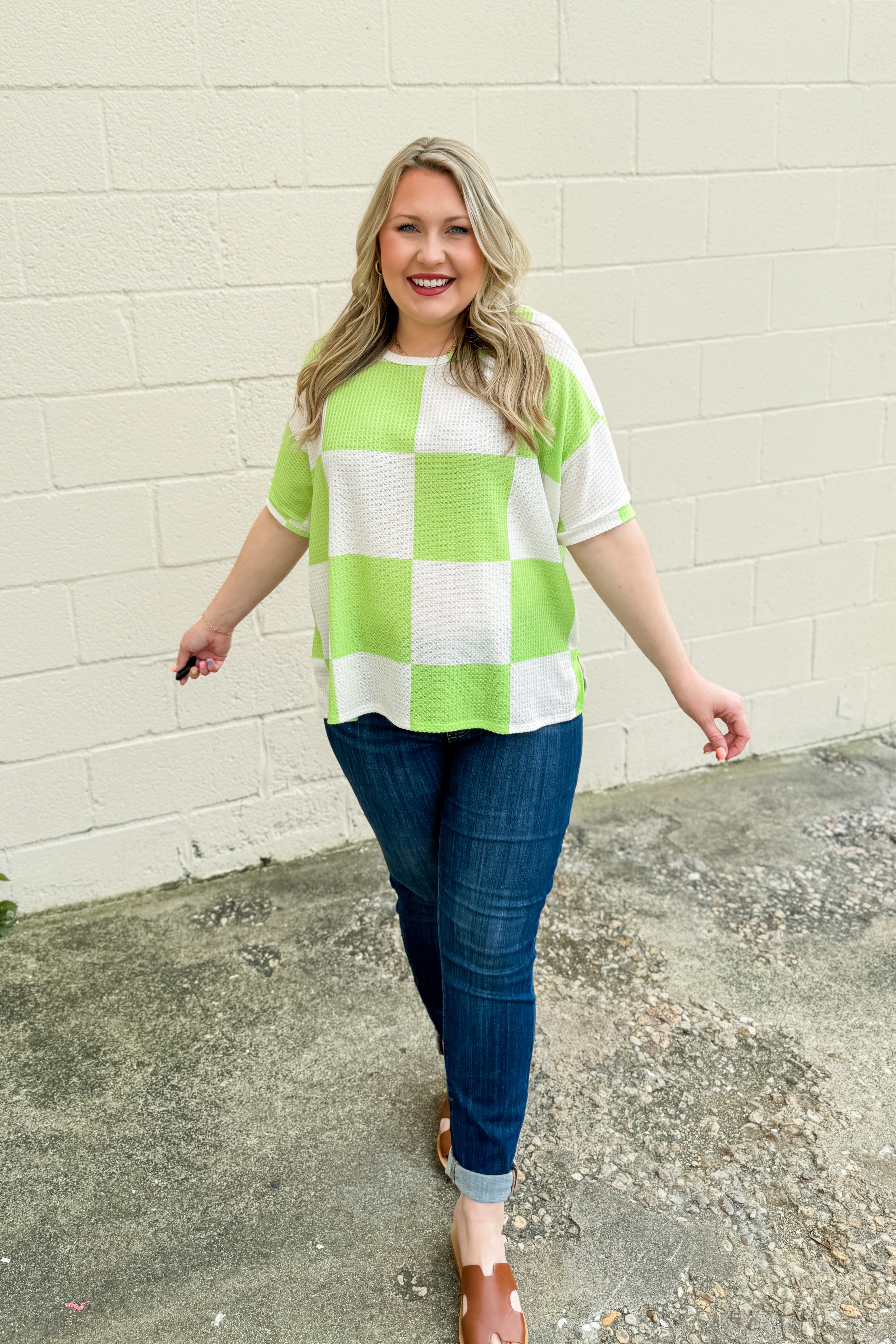 Up For It Checker Top, Lime