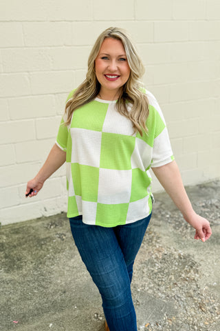 Up For It Checker Top, Lime