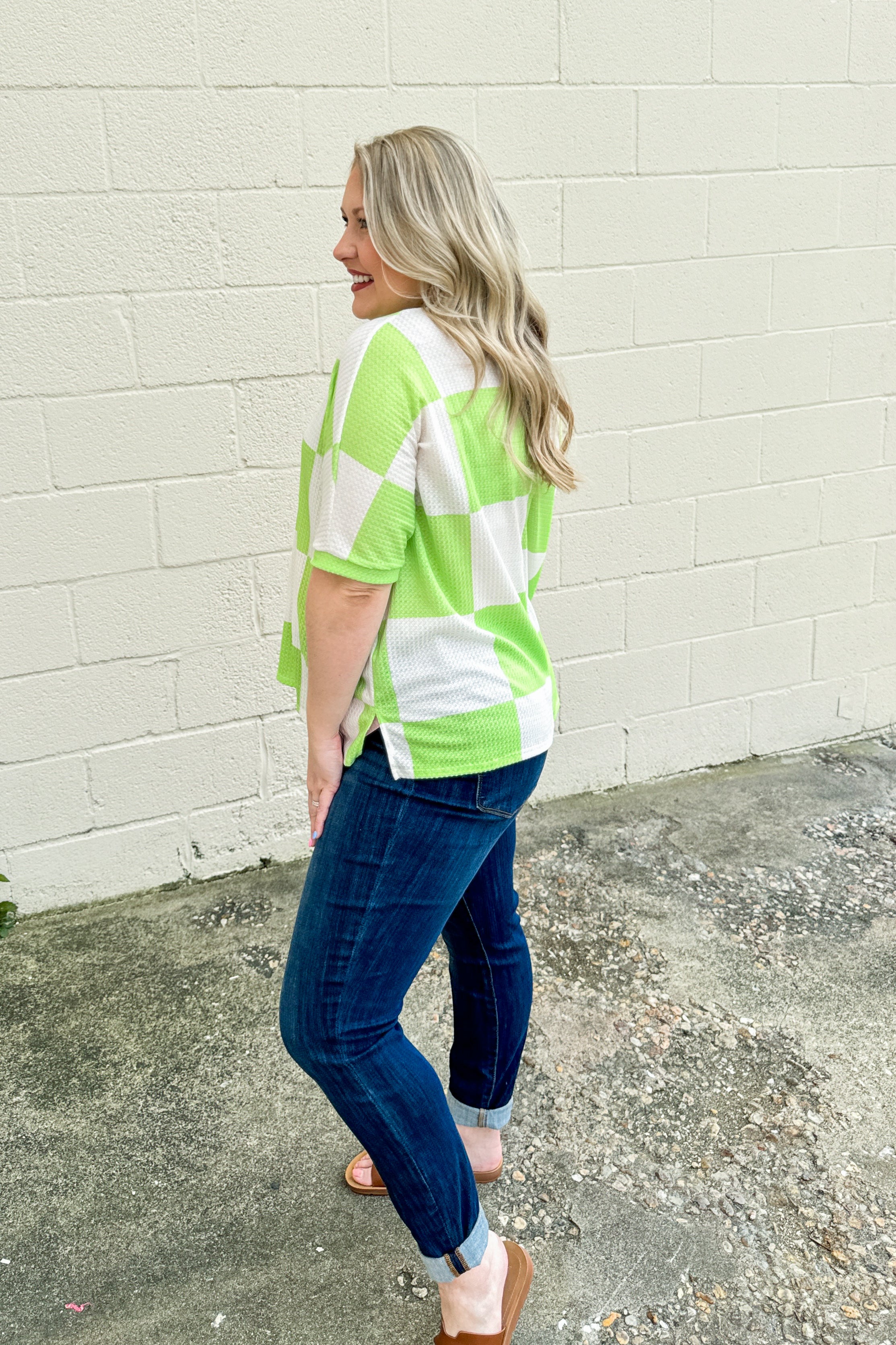 Up For It Checker Top, Lime