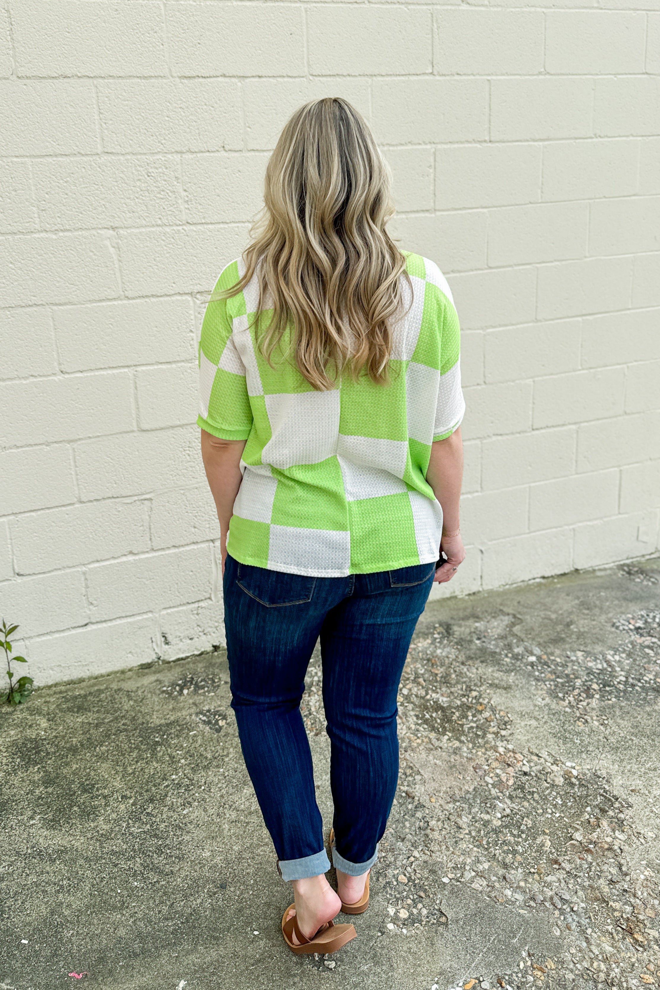 Up For It Checker Top, Lime